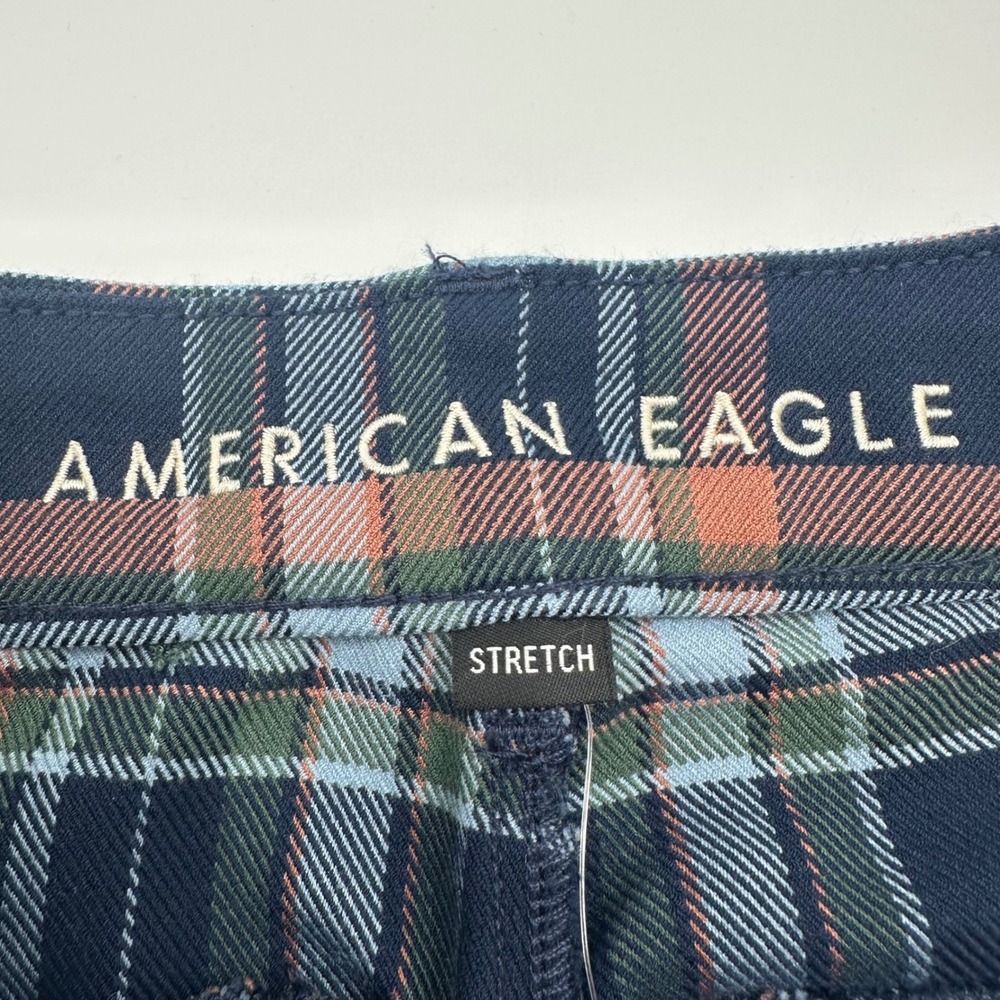 American Eagle Super Hi-Rise Skinny Trouser Navy Plaid Pants Women 8 Regular NEW - Picture 2 of 15